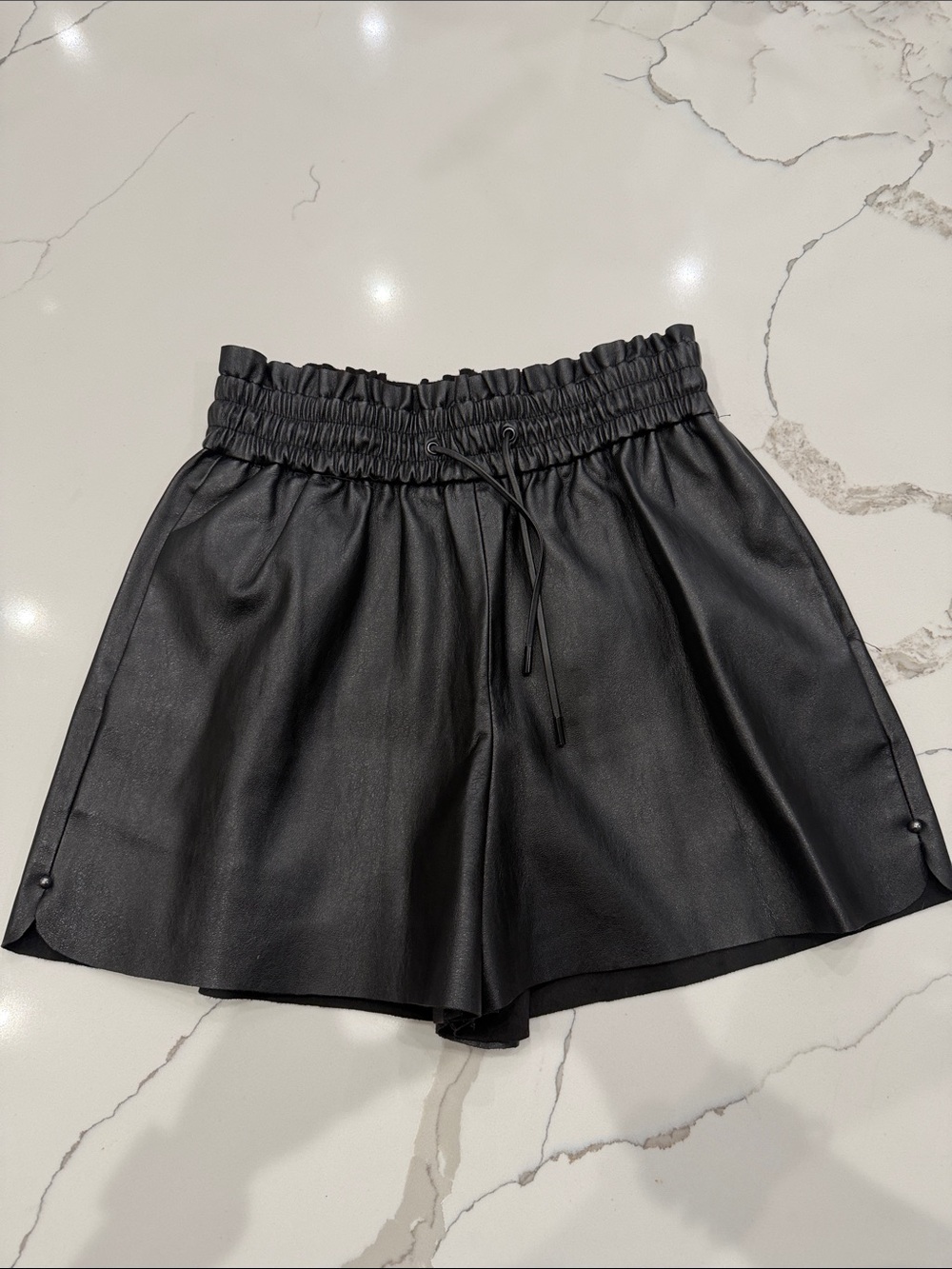 Zara Black High-Waist Faux Leather Paperbag Shorts NWOT